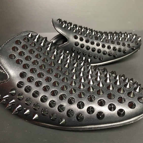 Saks Fifth Avenue Rudy Black Studded Leather Mules Men’s 7 Women’s 8.5 Punk Edgy - Picture 10 of 11